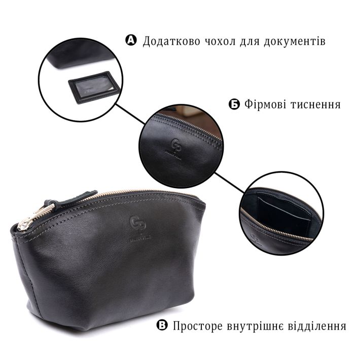 Женская косметичка из кожи Amelin Grande Pelle 11302 черная