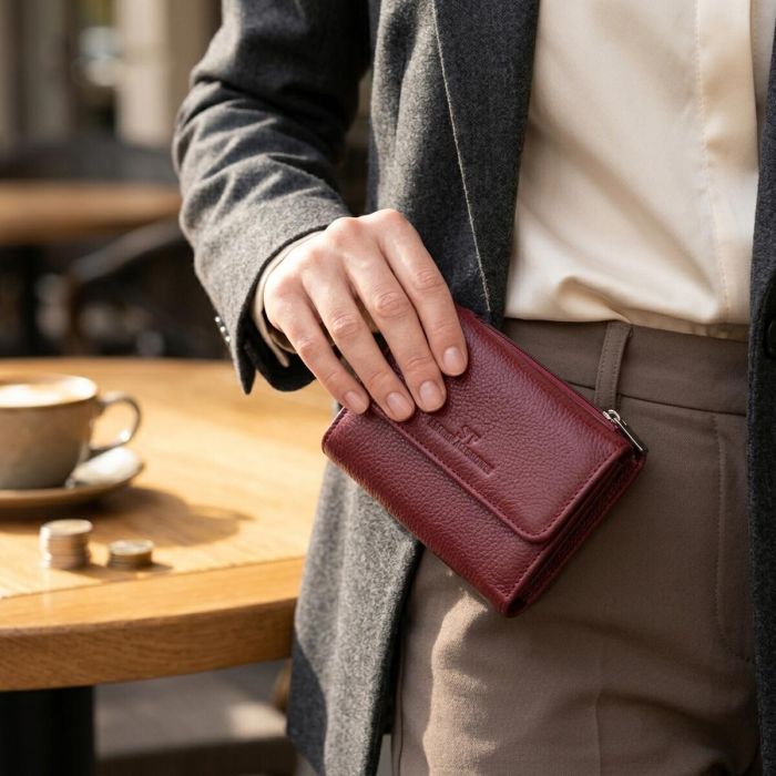 Кожаный женский кошелек с монетницей ST Leather 19492 бордовый