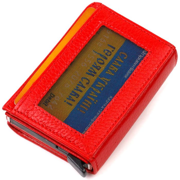Женский картхолдер в три сборки с автоматическим механизмом из натуральной кожи флотарий Canpellini 21933 красный